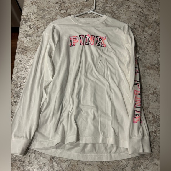 VS PINK Long Sleeve Tee Shirt NWT Small Neon White - Picture 5 of 10